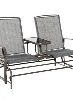 Outsunny Balansoar de Grădină cu 2 Locuri și Măsuță Integrată, Confortabil, Design Elegant, Maro, 81×148×100cm | Aosom Romania