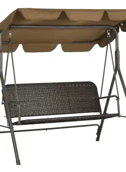 Outsunny Balansoar de gradina cu 3 locuri si acoperis reglabil, balansoar din ratan PE si otel, 167x112x153cm, maro | AOSOM RO
