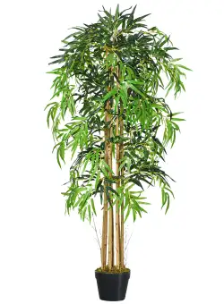Outsunny Bambus Artificial Inaltime 150cm cu Ghiveci, Planta Artificiala Decor cu Efect Realist pentruCasa, Gradina, Birou, Verde