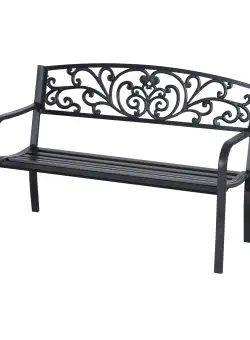 Outsunny Banca de gradina din metal cu spatar decorat, 127x60x87cm – negru | Aosom RO