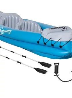 Outsunny Canoe Gonflabilă pentru 2 Persoane, Caiac cu Vasle Aluminiu, Ideal pentru Aventuri pe Apă, Albastru | Aosom Romania