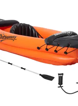 Outsunny Canoe Gonflabilă Solo, Caiac cu Vaslă Aluminiu, Pompa, Kit Reparații, Portocaliu, Aventură pe Apă | Aosom Romania