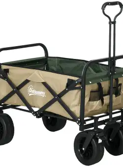 Outsunny Cărucior de Exterior Pliabil, Rezistent pentru Camping, cu Ușă în Spate Deschidere și Maner Telescopic | Aosom Romania