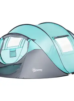 Outsunny Cort Camping 4 Persoane, Cort Automat Pop-up Iglu, 286x209x122 cm, Albastru deschis