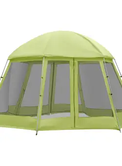 Outsunny Cort pentru Camping Hexagonal pentru 6-8 Persoane, cu 2 intrari, 493x493x240cm, Verde | Aosom Ro