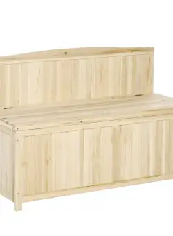 Outsunny Cufar container pentru Extern din Lemn de Brad Natural cu Spatar