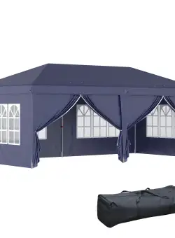 Outsunny Foisor de gradina pliabil pentru exterior cu 6 panouri laterale, 585x295cm albastru | AOSOM RO