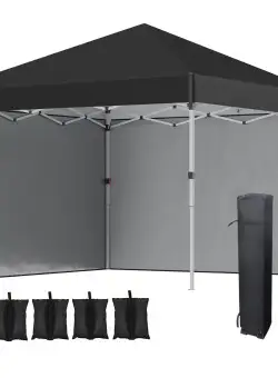 Outsunny Foisor Pop Up 3 x 3 (M) cu 2 pereti laterali, Saci de greutati pentru picioare si geanta de transport, Negru | AOSOM RO