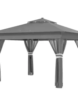 Outsunny Foisor tip pop-up 3 x 3(m),20 lumini LED alimentate de la soare,geanta cu roti, 4 saci de greutate, inaltime reglabila, Gri