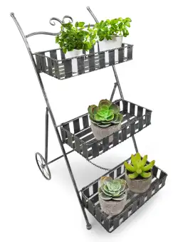 Outsunny Ghiveci de Gradina pe 3 Niveluri cu Roti, Argintiu,53 x 39 x 79 cm | Aosom Ro