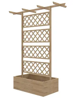 Outsunny Ghiveci din Lemn cu Spalier, Inaltat, Protectie Privata pentru Cultivarea Legumelor, Ton Natural | Aosom RO