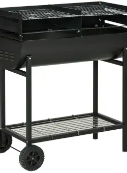 Outsunny Gratar din Otel cu 2 Grile Independente Negru 90cm x 45cm x 96cm