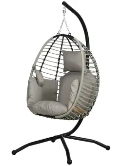 Outsunny Leagan pentru exterior cu perna capitonata groasa, Scaun suspendat pentru terasa cu suport metalic, cos pliabil, suport pentru pahare