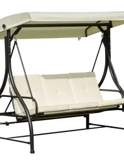 Outsunny Leagan Recliner de Gradina Terasa cu Acoperis Parasolar pentru 3 Persoane, 196 x 117 x 178cm Crem