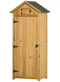 Outsunny Magazie de Gradina din Lemn, Casuta pentru Scule, sopron Impermeabil cu 3 Rafturi Detasabile,Galben | AOSOM RO