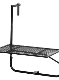 Outsunny Masă Pliabilă pentru Balustradă sau Balcon, din Metal, Reglabilă în Înălțime, 60x60x57-72cm, Negru | Aosom Romania