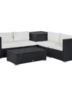 Outsunny Mobilier de Grădină Modular 6 Piese din Rattan PE Canapele și Măsuță de Cafea Design Elegant Negru și Crem | Aosom Romania