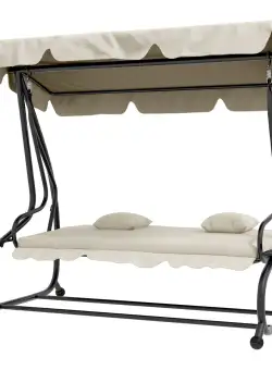 Outsunny Pat de Grădină, Balansoar cu Acoperiș Reglabil și Suport pentru Pahare, Balansoar de Grădină din Oțel și Poliester, 200x120x164 cm, crem