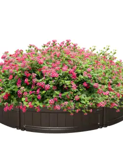 Outsunny Pat de gradina inaltat rotund din plastic HDPE, jardiniera de exterior pentru plante, flori si legume, Φ123x21cm, maro