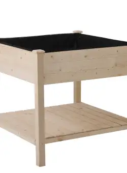 Outsunny Pat de Gradină pentru Flori, Ridicat, cu Husă de Protecție, 91x91x81 cm, Design din Lemn Natural | Aosom Romania