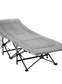 Outsunny Pat pentru Camping Pliabil cu Buzunare de Depozitare si Geanta de transport, Pat pentru Camping Capitonat si Inaltat, 188x64.5x53 cm, Gri