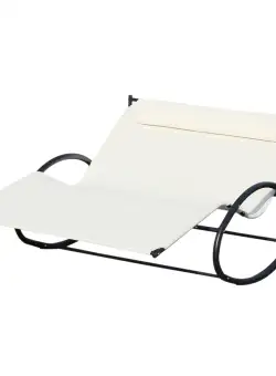 Outsunny Pat Sezlong 2 Locuri, Sezlong de Gradina tip Balansoar in Metal si Textilene, 140x200x36-88cm, Alb Crem