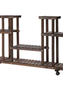 Outsunny Raft de Flori cu 4 Nivele si Roti , din Lemn 123.5L x 33L x 80Hcm | Aosom Ro