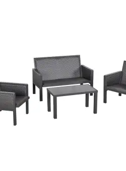 Outsunny Salon de Gradina Complet, Set 4 Piese, Canapea + Masuta, Ratan Sintetic Durabil, Gri, Ideal pentru Patio sau Terasa | Aosom Romania