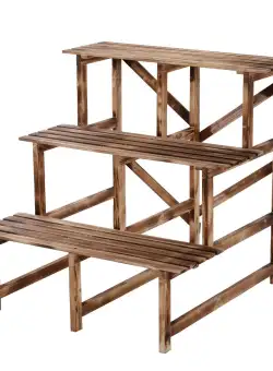 Outsunny Scara pentru Plante cu 3 Etajere din Lemn de Brad pentru Grădinărit, Decorativă, 80x80x80 cm, Natur | Aosom Romania