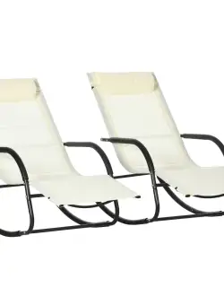 Outsunny Scaun Balansoar de Gradina din Otel cu Cotiere si Tetiera Detasabile, 67x144x87 cm, Gri si Bej | AOSOM RO