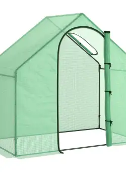 Outsunny Sera Cabina Portabila 180x100cmx168cm, Folie PE, Cadru de Otel, Usa cu Fermoar, Aerisire Superioara, Verde