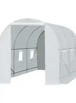 Outsunny Seră tip Tunel, Seră pentru Plante, Legume, Fructe și Ierburi Aromatice, 450x200x200 cm, Alb | Aosom Romania