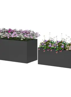 Outsunny Set de 2 Jardiniere de Exterior, Jardiniere Inalte din MgO cu Gauri de Drenaj, Ghivece de Flori Stivuibile pentru Gradina, Terasa, Balcon