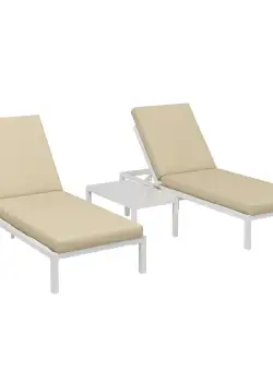 Outsunny Set de 2 Sezlonguri de Terasa cu Perna, Set de Pat Rabatabil de Exterior cu 5 Niveluri Reglabile cu Masa cu Blat de Sticla