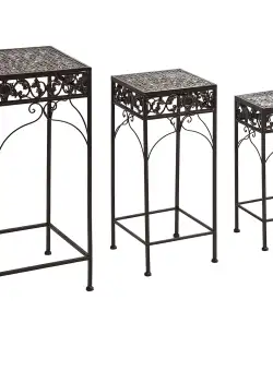 Outsunny Set de 3 Scaune Suport pentru Plante, Design Clasic din Fier, Ideal pentru Decorul Grădinii, Maro | Aosom Romania