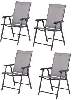 Outsunny Set de 4 Scaune Pliabile din Oțel și Textilen Gri, 58 x 64 x 94 cm, Negru