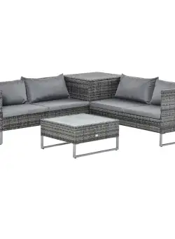 Outsunny Set de Gradina 4 Bucati cu 2 Canapele 2 Locuri, Masuta de Cafea si Masuta Inalta cu Lada, Set Masute si Scaune de Gradina