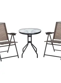 Outsunny Set de mobilier pentru gradina cu masa din sticla securizata, mobilier exterior, maro | AOSOM RO