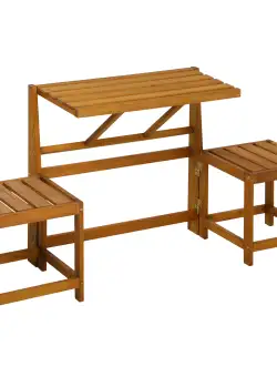 Outsunny Set Masa de Gradina si 2 scaune, Banca de gradina din lemn 2 in 1 pentru terasa, veranda si balcon | AOSOM RO