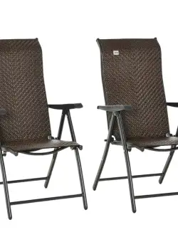 Outsunny Set Mobilier de Grădină 2 Scaune Pliabile din Ratan și Oțel cu Spătar Reglabil pentru Terasă, Balcon, 71x58x111 cm, Negru | Aosom Romania