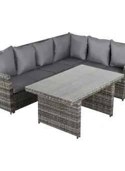 Outsunny Set Mobilier de Gradina 3 Piese, 2 Canapele Exterioare + Masa de Cafea, Ratan Sintetic Rezistent la Intemperii, Gri | Aosom Romania