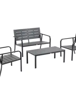 Outsunny Set Mobilier de Grădină 4 Piese, Lamele din Plastic, Culoare Cafea | Aosom Romania