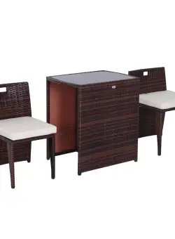 Outsunny Set Mobilier de Grădină din Ratan, 3 Piese, Masă de Cafea și 2 Scaune cu Perne Decorative, 66x50x73cm, Maro și Negru | Aosom Romania