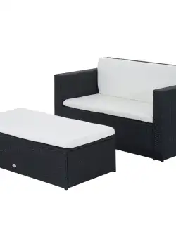 Outsunny Set Mobilier de Grădină din Ratan, Canapea și Masă, Rezistent la Apă și UV, 123x65x72cm, Negru | Aosom Romania
