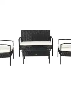 Outsunny Set Mobilier de Grădină din Ratan Negru 4 Piese cu Perne Confortabile 108x60x77cm Ideal pentru Terasă și Spații Exterioare | Aosom Romania