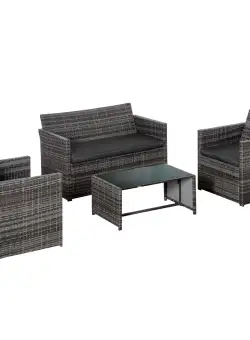 Outsunny Set Mobilier de Grădină Rattan PE 4 Piese, Canapea 2 Locuri, 2 Scaune, Măsuță, Design Elegant, Maro | Aosom Romania