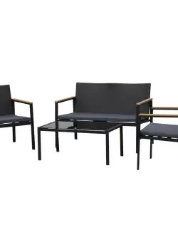 Outsunny Set Mobilier Gradina din Ratan cu 4 Piese 2 Scaune Terasa cu Brate, Banca si Masa de cafea in Otel, 80x42x37cm Culoarea Negru | Aosom.ro
