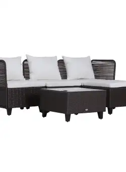 Outsunny Set Mobilier Gradina pentru Exterior cu 5 piese Canapea Masuta Pouf din Ratan Sintetic 65x65x73cm Culoare Maro| Aosom.ro 