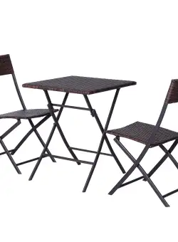 Outsunny Set Mobilier pentru Balcon din Rattan PE, Include Masă de Cafea și 2 Scaune Pliabile, 60x60x72cm, Maro | Aosom Romania