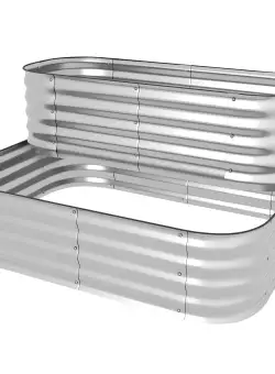 Outsunny Set Pat De Gradina Inaltat Cu 2 Niveluri 120x90x30cm Cutie De Jardiniera Galvanizat Pentru Exterior Cu Margine De Siguranta, Argintiu